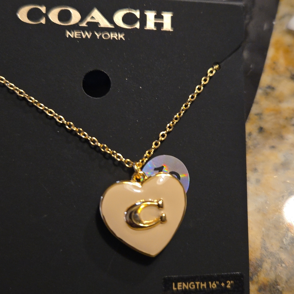 Coach Gold and Cream Heart Locket Necklace